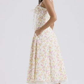 Rosalee Ivory Meadow Print Cotton Bustier Sundress - Image 10