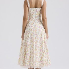 Rosalee Ivory Meadow Print Cotton Bustier Sundress - Image 11