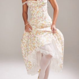 Rosalee Ivory Meadow Print Cotton Bustier Sundress - Image 15