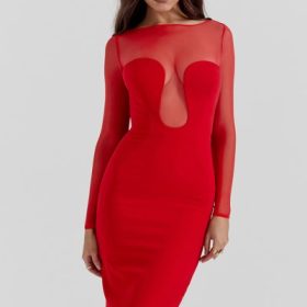 Darcy Scarlet Plunge Midi Dress - Image 5
