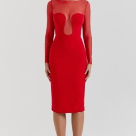Darcy Scarlet Plunge Midi Dress - Image 7