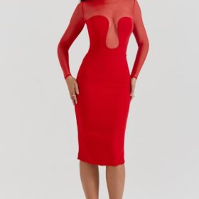 Darcy Scarlet Plunge Midi Dress - Image 8