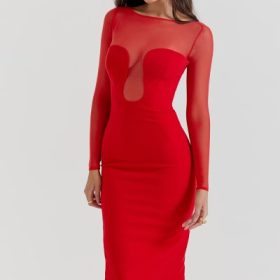 Darcy Scarlet Plunge Midi Dress - Image 10