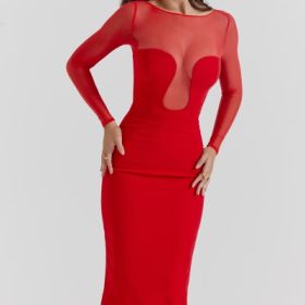 Darcy Scarlet Plunge Midi Dress - Image 11