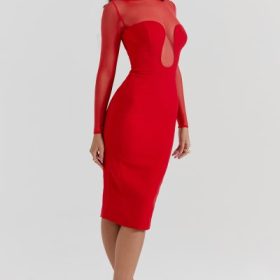 Darcy Scarlet Plunge Midi Dress - Image 12
