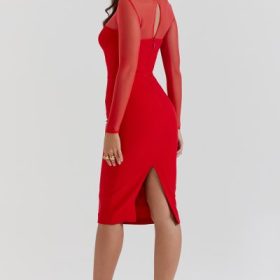 Darcy Scarlet Plunge Midi Dress - Image 13