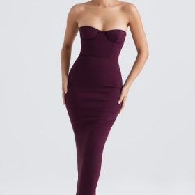 Lucia Grape Strapless Corset Maxi Dress - Image 5