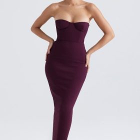 Lucia Grape Strapless Corset Maxi Dress - Image 6