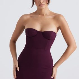 Lucia Grape Strapless Corset Maxi Dress - Image 7