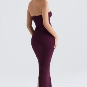 Lucia Grape Strapless Corset Maxi Dress - Image 9