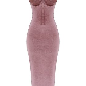 Azalea Soft Pink Velvet Midi Dress - Image 2