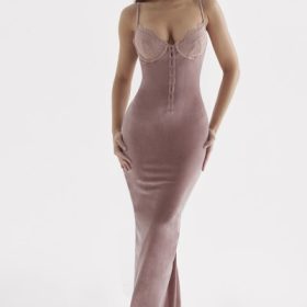 Azalea Soft Pink Velvet Midi Dress - Image 5