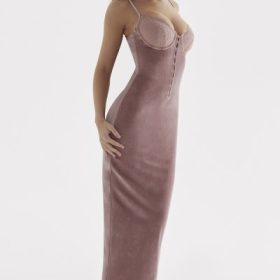 Azalea Soft Pink Velvet Midi Dress - Image 10