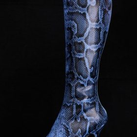 Royale Blue Print Leather Knee High Boots