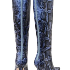 Royale Blue Print Leather Knee High Boots - Image 4