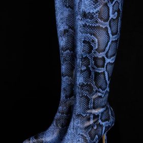 Royale Blue Print Leather Knee High Boots - Image 5