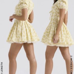 Imani Buttercup Vintage Floral Print Pleated Cotton Mini Dress