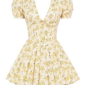 Imani Buttercup Vintage Floral Print Pleated Cotton Mini Dress - Image 2