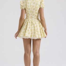 Imani Buttercup Vintage Floral Print Pleated Cotton Mini Dress - Image 9