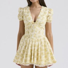 Imani Buttercup Vintage Floral Print Pleated Cotton Mini Dress - Image 10