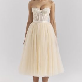 Darling Vintage Cream Tulle Midi Dress - Image 5