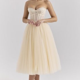 Darling Vintage Cream Tulle Midi Dress - Image 6