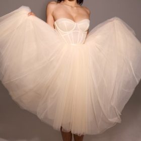 Darling Vintage Cream Tulle Midi Dress - Image 11