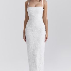 Eva White Floral Lace Maxi Dress - Image 5