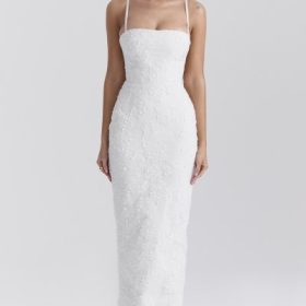 Eva White Floral Lace Maxi Dress - Image 7
