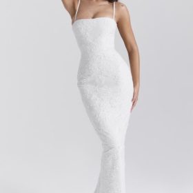 Eva White Floral Lace Maxi Dress - Image 8