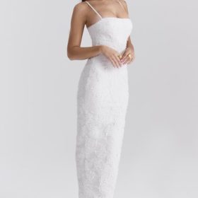 Eva White Floral Lace Maxi Dress - Image 9