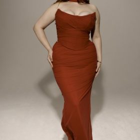 Hallie Holly Red Strapless Corset Top with Detachable Neck Scarf