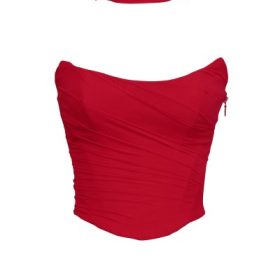 Hallie Holly Red Strapless Corset Top with Detachable Neck Scarf - Image 2