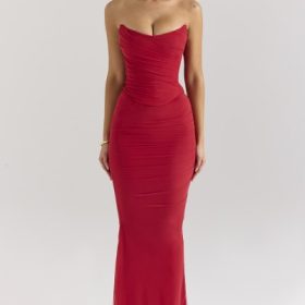 Hallie Holly Red Strapless Corset Top with Detachable Neck Scarf - Image 6