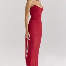 Hallie Holly Red Strapless Corset Top with Detachable Neck Scarf - Image 7