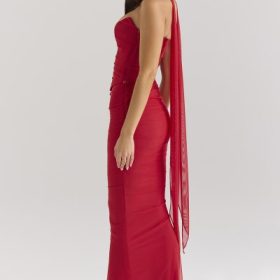 Hallie Holly Red Strapless Corset Top with Detachable Neck Scarf - Image 8