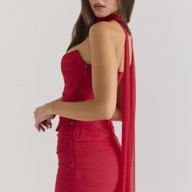 Hallie Holly Red Strapless Corset Top with Detachable Neck Scarf - Image 9