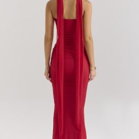 Hallie Holly Red Strapless Corset Top with Detachable Neck Scarf - Image 10