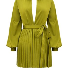 Allegra Chartreuse Pleated Shirt Dress - Image 2