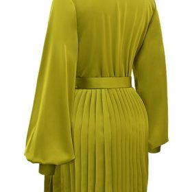 Allegra Chartreuse Pleated Shirt Dress - Image 3