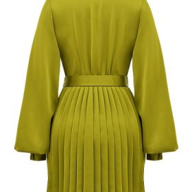 Allegra Chartreuse Pleated Shirt Dress - Image 4