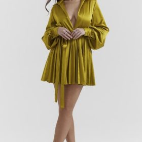 Allegra Chartreuse Pleated Shirt Dress - Image 8