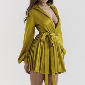 Allegra Chartreuse Pleated Shirt Dress - Image 10