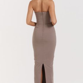 Lucia Taupe Strapless Corset Maxi Dress