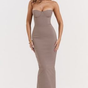 Lucia Taupe Strapless Corset Maxi Dress - Image 5