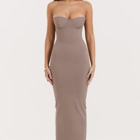 Lucia Taupe Strapless Corset Maxi Dress - Image 7