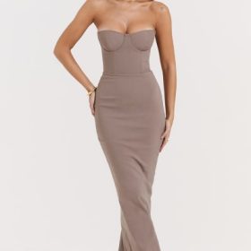 Lucia Taupe Strapless Corset Maxi Dress - Image 8