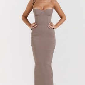 Lucia Taupe Strapless Corset Maxi Dress - Image 10