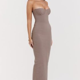 Lucia Taupe Strapless Corset Maxi Dress - Image 14