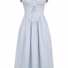 Jaime Soft Blue Cotton Broderie Anglais Midi SunDress - Image 2